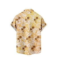 Uorcsa Daily Summer Turndown Collar Fashion Pocket Hawaiian Floral Printed Soft Beach Mens Khaki Khaki