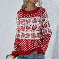 Намален дамски пуловер кръгло деколте пуловер Пуловер Графични щампи Разхлабени средни дължини дълги ръкави Коледни тенденции