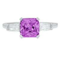 1.62ct Square Emerald Cut Purple симулиран Alexandrite 18k Уайт злато гравиране на изявление годишнина годежен сватбен камък с