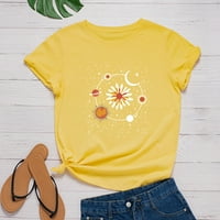 Дамски модерни ежедневни разхлабени цвете луна сладък графичен тениска с кръгла врата топ тениска дами да излезе плюс размер y2k
