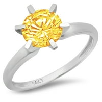 1ct кръгла режещ жълт естествен цитрин 18k бяло злато годишнина годежен пръстен размер 9.5