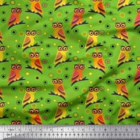 Soimoi Green Rayon Fabric Circle & Owl Cartoon Printed Fabric Wide