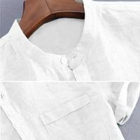 Wendunide поло ризи за мъже мъжки памучно спално бельо Soid Color късо ръкав ретро тениски върхове блуза бяло L