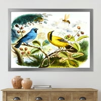 Дизайнарт 'жълта и синя птица в дивата природа' традиционна рамка Арт Принт