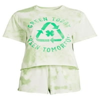 Зелена тениска и къси панталони за сън на Сейнт Пати Джуниър, 2 части