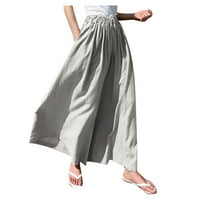 Женски палацо панталони широки панталони за крака Мода лято твърди ежедневни джобни еластични талии дълги торбички от дъно на