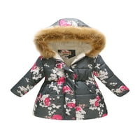 Glookwis Girl палто с качулка врата топли якета с дълъг ръкав зима stwear floral щампа на открито сиво цвете