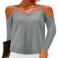 Uerlsty жени Студена тениска на рамо дами дълъг ръкав пуловер ежедневни разхлабени блузи върхове