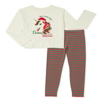 Празнично време Момичета Коледа Дълъг ръкав тениска и комплект за крака, 2-парче, размери 4-18