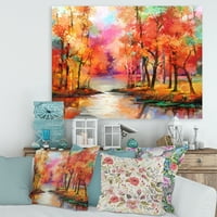 Дизайнарт 'Езерото През Есента От Цветни Есенни Дървета' Модерно Платно Стенопис