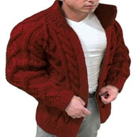 Haite Mens Chunky Open Front Juge Wachear Stand Collar Coat Зима топъл плътен цвят с дълъг ръкав Кардиган пуловер Кларет 3XL