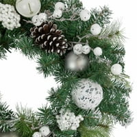 Northlight Green Pine Frosted Artificial Christmas венец с изпъстрени орнаменти Unlit