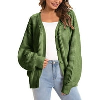 FJOFPR кардиган пуловери за жени лек моден солиден бутон с дълъг ръкав дами ежедневни годни годни отворени предни плетени пуловер