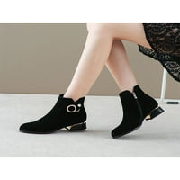Colisha дамски глезена Boot Side Zip Block Heel Booties плюшени облицовани ботуши Жени модни ботуши ежедневни топли обувки черно