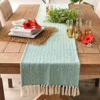 Teal Handloom Chevron Table Runner 15x108