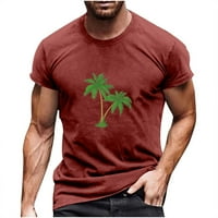 Котони мъжете тениска небрежна кръгла шия летни върхове палмово печат за печат на къси панталони ръкави мускулна фитнес тренировка