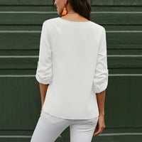 Женски ризи с дълъг ръкав с дължина деколтета на небрежен печат бял xlblusas mujer de moda