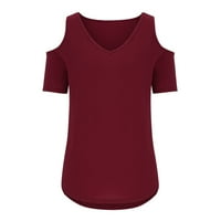 Patlollav Trendy върхове за дамска тениска Небрежно твърд V-образно деколте с къси ръкави пуловер върхове