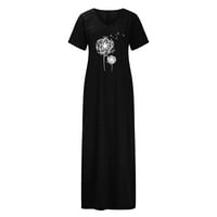PBNBP Sundress for Women Summer Long Dress Dandelion Print Plus Size V Neck Short Leste Side Split с джобове Макси рокля