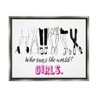 Ступел индустрии Момичета тичам света глем Графичен Арт блясък сива плаваща рамка платно печат стена изкуство, дизайн от Алисън