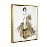 Ступел индустрии Мода фигура рисуване Женски глем вечерна рокля злато металик злато рамкирани плаващо платно стена изкуство, 16х20