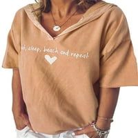 Тениска с тениска с късо ръкав с къса ръкав тениска v вратни жени модни пуловер с качулка летни върхове жълти m