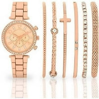 Акутайм възрастни женски мода Розово Злато - тон часовник и мулти-гривна комплект