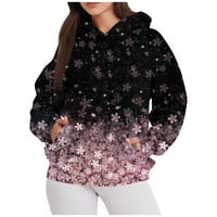 Umitay дамски качулки пуловер Женски моден дълъг ръкав свободен кръг кръгло отрязване на флорална печат с качулка суичър отгоре