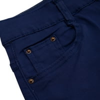 Стабилни жени модни солидни дупки къси панталони с висока талия перфориран деним от пискюли горещи къси панталони, тъмно синьо L