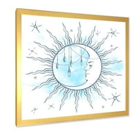 Син полумесец със звезди и лунен камък Висулки рамка живопис платно изкуство печат