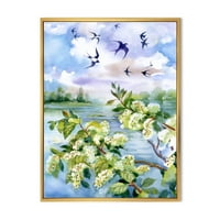 Дизайнарт 'цветя на Вишневия цвят върху Пролетен пейзаж' традиционна рамка платно за стена арт принт