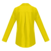 Дамски плюс блузи и туники падат есен небрежен еднократна ревера твърд цвят с дълги ръкави шифонни риза дамски върхове жълти 1x