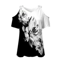 Дамски върхове с къс ръкав ежедневна блуза флорални жени летни халтер ризи черни s