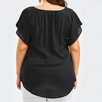 Тениска на Musuos Women Oversize, V-образно деколте с къси ръботи ръкави дантелени подгъвае