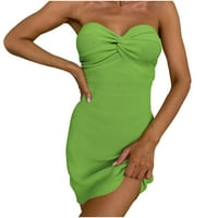 Finelylove ежедневни летни рокли дребни официални рокли за жени извън рамото солидна без ръкаща без ръкави зелено