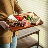 Viski Acacia Wood Cheese Board с дръжки, съвременен кухненски предястител сервира тавичка за шаркутерии и закуски, от