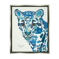 Ступел индустрии облачни Леопард колаж сини модели дивата природа животински живопис блясък сив плаващ рамкирани платно печат
