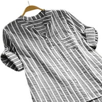 Дамски раирани тениски Небрежен бутон за ръкав надолу с разхлабени върхове