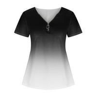 Блузи за жени облечени ежедневни жени моден цип печат ежедневно v-образно деколте с къси ръкави, тениски върхове тениски ризи