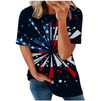 Тениски Zunfeo за жени- Пуловер Екипаж шия с къс ръкав Ден на независимост отпечатани свободни удобни върхове Тениски на тениски