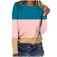 Yyeselk Tunic върхове, които да носите с гамаши ежедневни цветни блок ивици отпечатък пуловер блузи модерни дълги ръкави кръгли