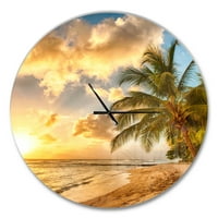Дизайнарт 'великолепният плаж на остров Барбадос' метален стенен часовник
