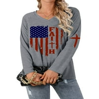 Xuanfei Women v Neck American Flag Print Pryply Pullover Top