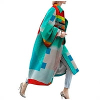 Дамски върхове Clearance Кардиган Мода жени отпечатано джобно яке външни дрехи Кардиган гащеризон дълъг тренч палто