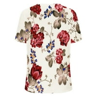 Lovskoo жени флорални печатни върхове v-образни флорални тениски тениски модерни удобни женски блузи върхове червено