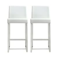 Мебели Дания бяла веган кожена стол стол със сребърни крака - комплект от 2