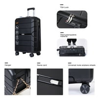 Твърд куфар спинер колела ПП багаж комплект лек куфар с ключалка ТСА-3-парче комплект-Черен