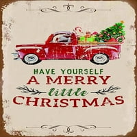 Винтидж коледно дърво автомобил Метални знаци имат себе си весела малка Коледа, домашна ферма Стенна печат Плакат дървен винтидж стил стена декор за плака за домаш
