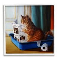 Спелилни индустрии боклук bo четене забавна котка за домашни любимци бяло рамкиращо изкуство за печат на стена изкуство, 12x12