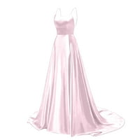 Homchy дамски рокли без гръб сатен каишка парти сватбени сватбени джобове maxi рокля розово xs